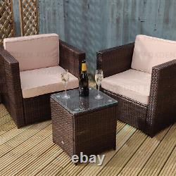 Brown Patio 2 Seater Rattan Sofa Garden Furniture Set Coffee Table Seat Cushions