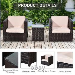 Brown Patio 2 Seater Rattan Sofa Garden Furniture Set Coffee Table Seat Cushions