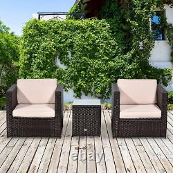 Brown Patio 2 Seater Rattan Sofa Garden Furniture Set Coffee Table Seat Cushions