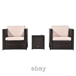 Brown Patio 2 Seater Rattan Sofa Garden Furniture Set Coffee Table Seat Cushions