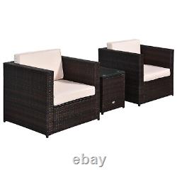 Brown Patio 2 Seater Rattan Sofa Garden Furniture Set Coffee Table Seat Cushions