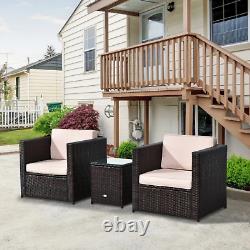 Brown Patio 2 Seater Rattan Sofa Garden Furniture Set Coffee Table Seat Cushions