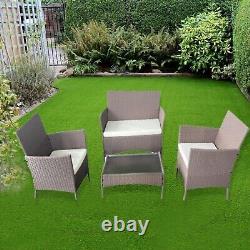 Brown Rattan 4PC Garden Outdoor Furniture Sofa Set Chair Patio with Coffee Table