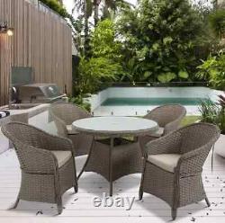 Brown Rattan Dining Table and Chairs Set Patio Outdoor Garden Furniture 4 Seater