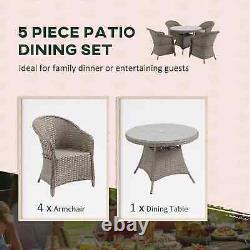 Brown Rattan Dining Table and Chairs Set Patio Outdoor Garden Furniture 4 Seater