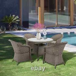 Brown Rattan Dining Table and Chairs Set Patio Outdoor Garden Furniture 4 Seater