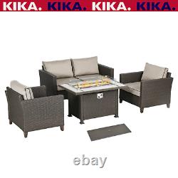 Brown Rattan Garden Furniture Set Patio Sofa Outdoor Gas Fire Pit Table Heater