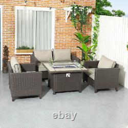 Brown Rattan Garden Furniture Set Patio Sofa Outdoor Gas Fire Pit Table Heater