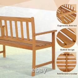 Brown Wooden Garden Bench Traditional 2 Seater Outdoor Patio Furniture Seating