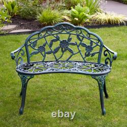 Cast Iron Garden Bench Metal Frame 2 Seater Patio Furniture Outdoor Seating