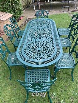 Cast aluminium garden table and 8 Chairs Vintage Furniture Patio Set Large