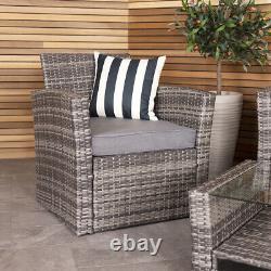 Charles Bentley Deluxe Modern 4 Piece Rattan Garden Patio Furniture Set Grey