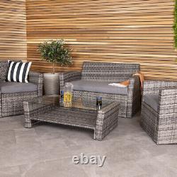 Charles Bentley Deluxe Modern 4 Piece Rattan Garden Patio Furniture Set Grey