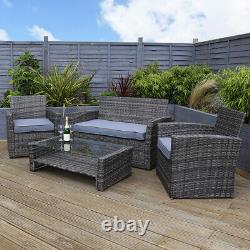 Charles Bentley Deluxe Modern 4 Piece Rattan Garden Patio Furniture Set Grey