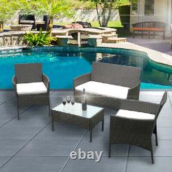 Conservatory 4 Piece Outdoor Rattan Sofa Garden Furniture Patio Set Table Chairs