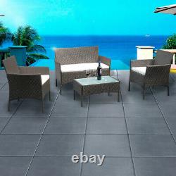 Conservatory 4 Piece Outdoor Rattan Sofa Garden Furniture Patio Set Table Chairs