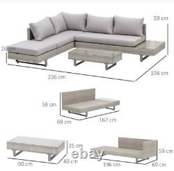 Corner Garden Furniture Conservatory Patio Set Rattan Metal Sofa Lounge Table