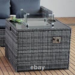 Corner Rattan Garden Furniture Set with Fire Pit Table 4 Seater Outdoor Patio