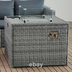 Corner Rattan Garden Furniture Set with Fire Pit Table Outdoor Patio Furniture