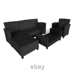 Corner Rattan Sofa Set Outdoor Garden Furniture Patio L Shaped Black with Cushions