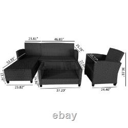 Corner Rattan Sofa Set Outdoor Garden Furniture Patio L-Shaped Black with Cushions