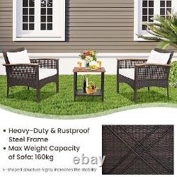 Costway 3 Pcs Patio Sofa Furniture Set Outdoor Garden PE Rattan conversation Set