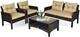 Costway 4 Piece Pe Rattan Patio Garden Furniture Set Sofa & Table Outdoor, Brown