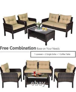 Costway 4 Piece PE Rattan Patio Garden Furniture Set Sofa & Table Outdoor, Brown