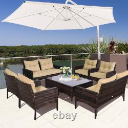 Costway 4 Piece PE Rattan Patio Garden Furniture Set Sofa & Table Outdoor, Brown