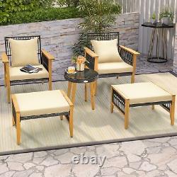 Costway 5 Pcs Patio Furniture Set Garden Wicker Woven Chair Set withCushions