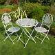 Cream Bistro Set Outdoor Patio Garden Furniture Table And 2 Chairs Metal Frame