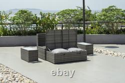 Daybed Lounge Set, Grey Garden Furniture Patio Outdoor Sofa Glass Side Tables