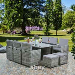 Deluxe 11 Piece 10 Seater Rattan Cube Dining Table Garden Furniture Patio Set