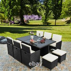 Deluxe 11 Piece 10 Seater Rattan Cube Dining Table Garden Furniture Patio Set