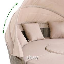 Deuba Poly Rattan Garden Day Bed 185cm Sunbed Lounger Canopy Patio Furniture Set
