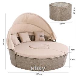 Deuba Poly Rattan Garden Day Bed 185cm Sunbed Lounger Canopy Patio Furniture Set