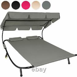 Double Outdoor Garden Bed Sun Lounger Patio Furniture + Roof + 2 Pillows New