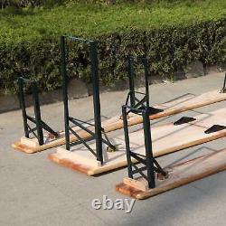 EX-DEMO Folding Beer Table Bench Set Garden Patio Wood Furniture Steel Leg 220cm