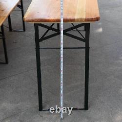 EX-DEMO Folding Beer Table Bench Set Garden Patio Wood Furniture Steel Leg 220cm