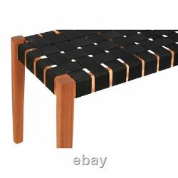 Emilio Woven Bench Black / Acacia Wood Garden Patio Seat Furniture
