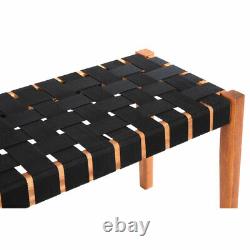 Emilio Woven Bench Black / Acacia Wood Garden Patio Seat Furniture