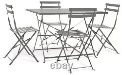 Eve 4 Seater Folding Metal Patio Set Grey Outdoor Garden Furniture Dining Set