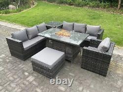 Fimous Rattan Garden Furniture Sofa Sets Outdoor Patio Gas Fire Pit Dining Table