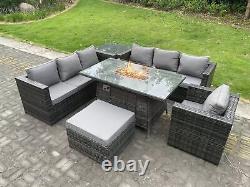 Fimous Rattan Garden Furniture Sofa Sets Outdoor Patio Gas Fire Pit Dining Table