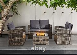 Firepit Rattan Garden Sofa Set Furniture Patio With 2 Arm Chair Table & 2 Seater