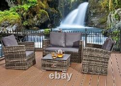 Firepit Rattan Garden Sofa Set Furniture Patio With 2 Arm Chair Table & 2 Seater