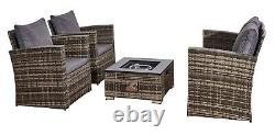 Firepit Rattan Garden Sofa Set Furniture Patio With 2 Arm Chair Table & 2 Seater