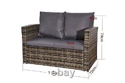 Firepit Rattan Garden Sofa Set Furniture Patio With 2 Arm Chair Table & 2 Seater