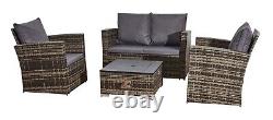 Firepit Rattan Garden Sofa Set Furniture Patio With 2 Arm Chair Table & 2 Seater