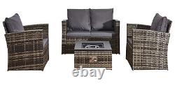 Firepit Rattan Garden Sofa Set Furniture Patio With 2 Arm Chair Table & 2 Seater